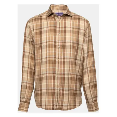 Ralph Lauren Brown Checkered Cotton Button Front Shirt