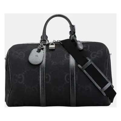 Gucci Black Canvas Leather Jumbo Gg Small Duffle Boston Bag