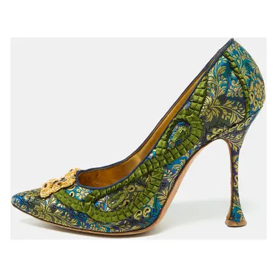 Manolo Blahnik Multicolor Brocade Fabric Hangisi Pointed Toe Pumps Size