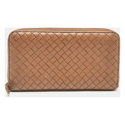 Bottega Veneta Brown Intrecciato Leather Zip Continental Wallet