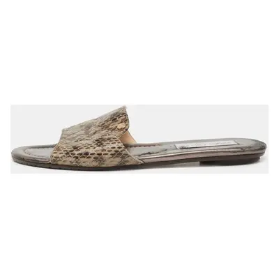 Jimmy Choo Grey Snakeskin Leather Nanda Flat Slide Sandals Size