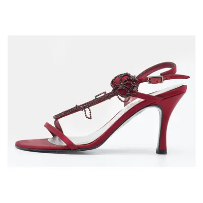 Stuart Weitzman Burgundy Satin Crystal Embellished Slingback Sandals Size