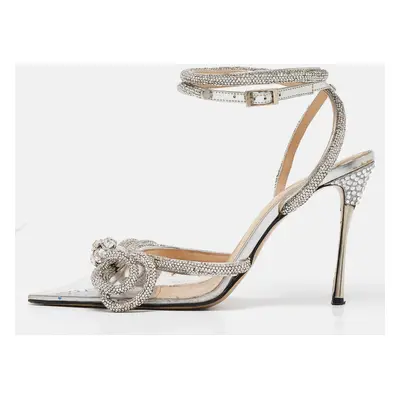 Mach & Mach Silver PVC Crystal Embellished Double Bow Pumps Size