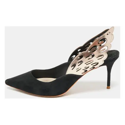 Sophia Webster Black/Metallic Bronze Suede And Leather Angelo Slingback Pumps Size 39.5