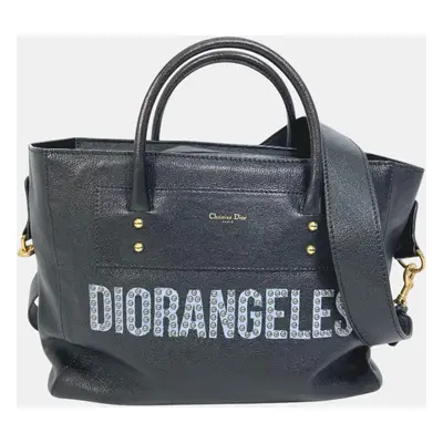 Dior Black Leather Logo Studs Tote Bag