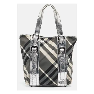 Burberry Silver Beat Check Nylon Victoria Tote