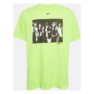 Off-White Neon Yellow Spray Paint Print Cotton Oversized T-Shirt