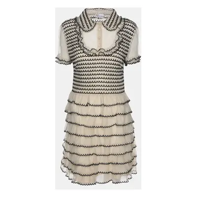 RED Valentino Cream/Black Lace Knit Mini Dress