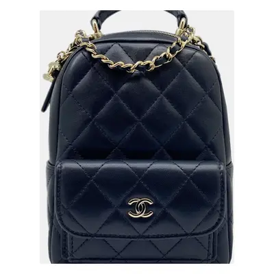 Chanel Champagne Gold Lambskin Black Leather Matelasse Coco Mark Backpack