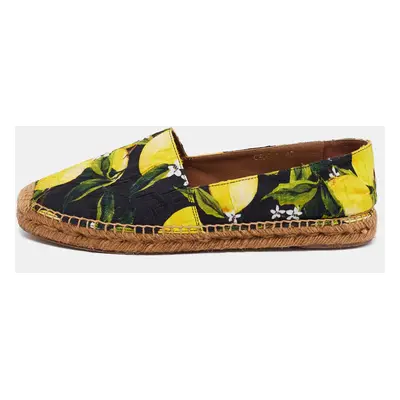 Dolce & Gabbana Multicolor Lemon Print Fabric Platform Espadrille Flats Size