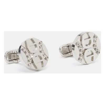 Aigner Silver Tone Round Logo Cufflinks