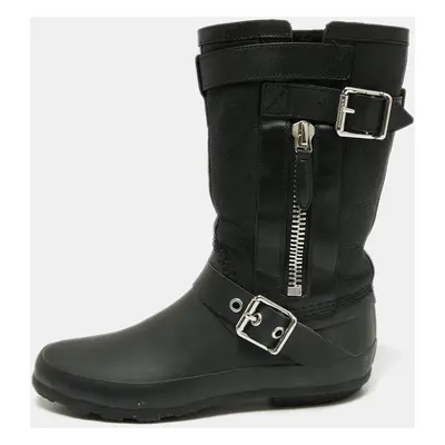 Burberry Black Claredon Rubber and Shearling Midcalf Boots Size