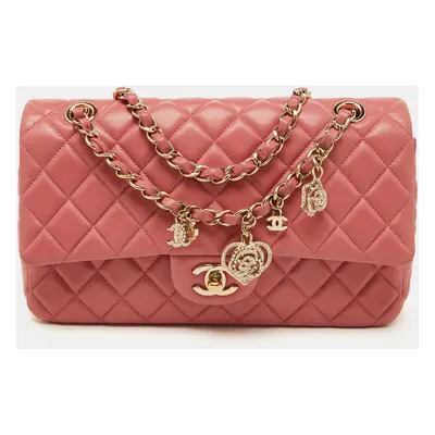 Chanel Peach Pink Quilted Leather Classic Double Flap Bag