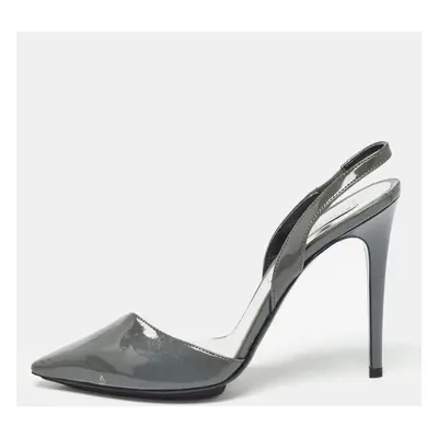 Stella McCartney Grey Faux Patent Leather Slingback Pumps Size 36.5