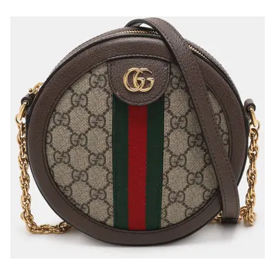 Gucci Brown/Beige GG Supreme Canvas and Leather Mini Ophidia Round Bag