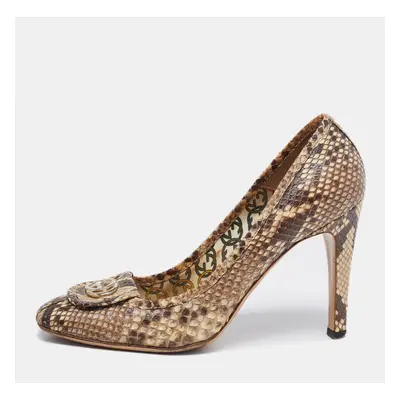 Gucci Brown/Beige Python GG Square Toe Pumps Size