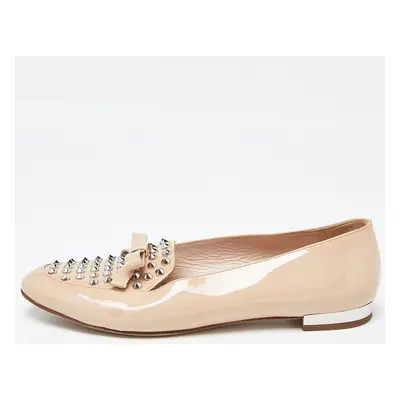 Miu Miu Beige Patent Leather Bow Spiked Flats Size 36.5