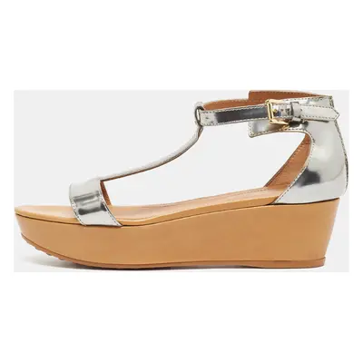 Tod's Sliver Leather Wedge Ankle Strap Sandals Size