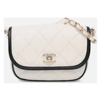 Chanel White Caviar Leather Chanel Mini Caviar Round Messenger Flap Bag