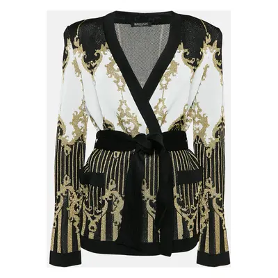 Balmain Metallic Patterned Lurex Knit Belted Cardigan