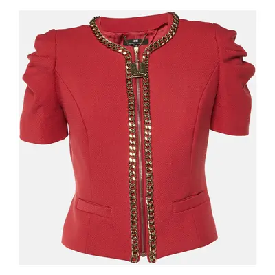 Elisabetta Franchi Rouge Pink Crepe Chain Detail Zip Up jacket