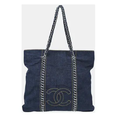 Chanel Blue Denim Luxury Line Tote Handbag