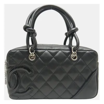 Chanel Black Calfskin X Patent Leather Cambon Bowling Handbag