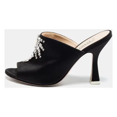 The Attico Black Satin Crystal Embellished Pamela Mules Size