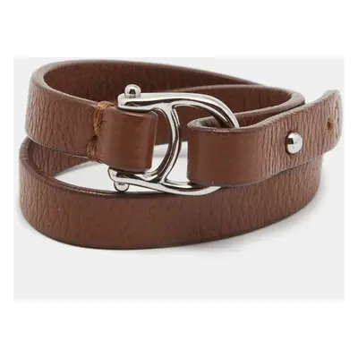 Aigner Brown Leather Double Tour Logo Bracelet