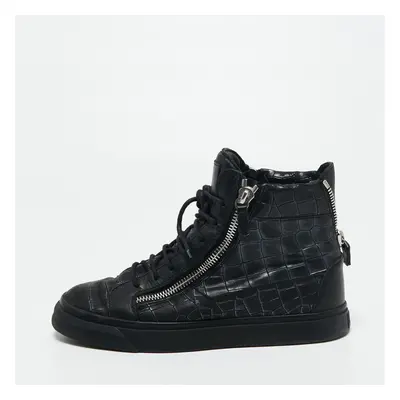 Giuseppe Zanotti Black Croc Embossed Leather London High Top Sneakers Size