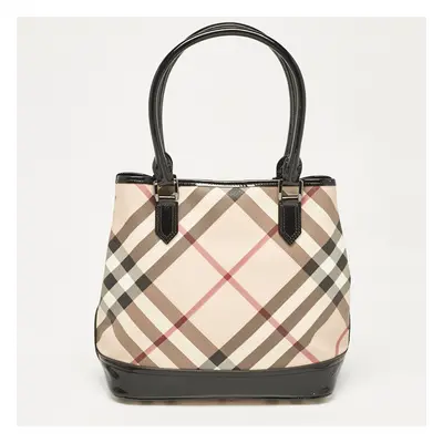 Burberry Black/Beige Nova Check PVC and Patent Leather Eden Tote