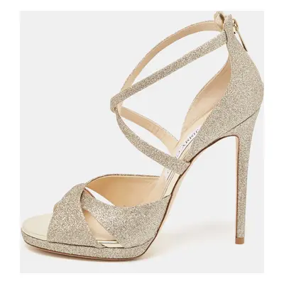 Jimmy Choo Gold Glitter Lorina Sandals Size 39.5