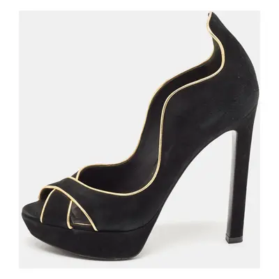 Louis Vuitton Black/Gold Suede Crisscross Peep Toe Pump Size