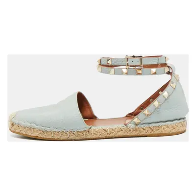 Valentino Grey Leather Rockstud Espadrille Flats Size