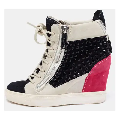 Giuseppe Zanotti Multicolor Crystal Embellished Suede Wedge Sneakers Size