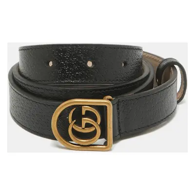 Gucci Black Leather Framed Double G Buckle Belt