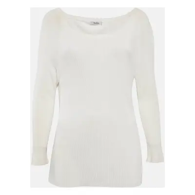 Max Mara White Rib Knit Boat Neck Top