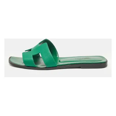 Hermes Green Leather Oran Slide Sandals Size