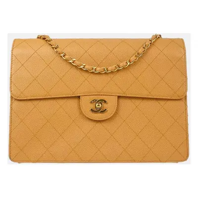 Chanel Beige Calfskin Single Flap Shoulder Bag