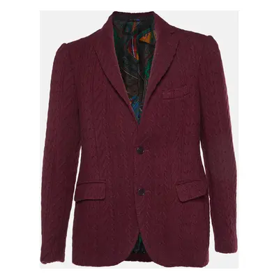 Etro Burgundy Cable Knit Button Front Jacket