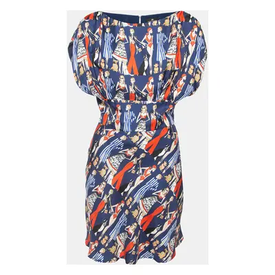 Elisabetta Franchi Navy Blue Printed Silk Mini Dress