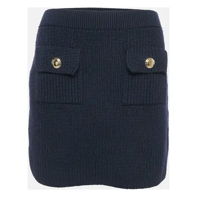 Miu Miu Navy Blue Wool Rib Knit Mini Skirt