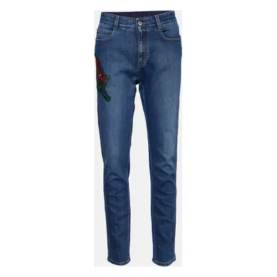 Stella McCartney Navy Blue Wild Cat Embroidered Tapered Jeans