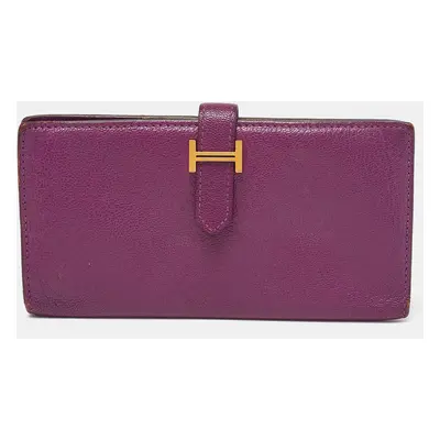 Hermes Anemone Chevre Mysore Leather Bearn Gusset Wallet