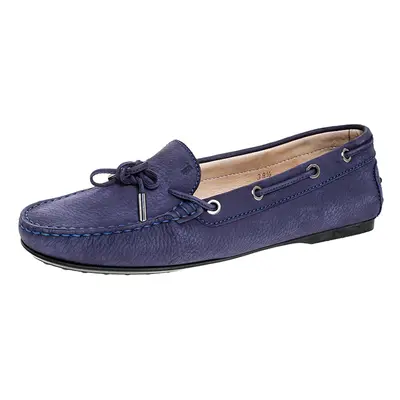 Tod`s Purple Nububk Leather Bow Gommino Loafers Size 38.5