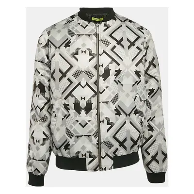 Versace Jeans Grey Geometric Print Synthetic Bomber Jacket