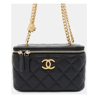 Chanel Lambskin Black Vanity Coco Mark Matelasse Chain Shoulder Bag