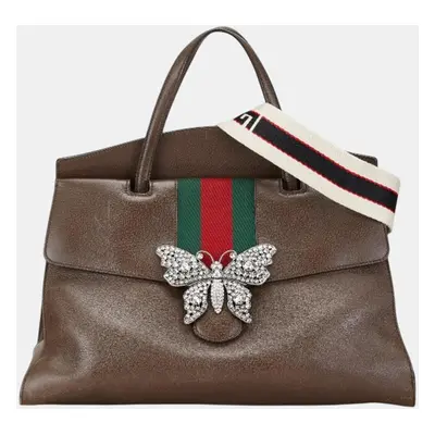 Gucci Brown Leather Totem Butterfly Jewel Handbag