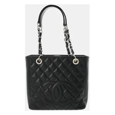 Chanel Black Caviar Skin Matelasse Pst Petite Tote Bag