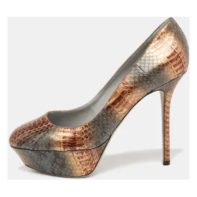 Sergio Rossi Metallic Brown/Grey Water Snake Platform Pumps Size